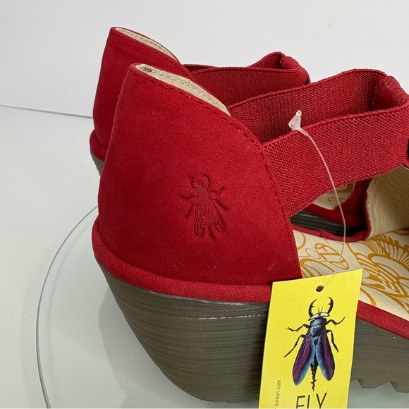 Fly London Sandal Platform Wedge Open Toe Red Women's 7/38 Perforated Leather - Picture 8 of 10